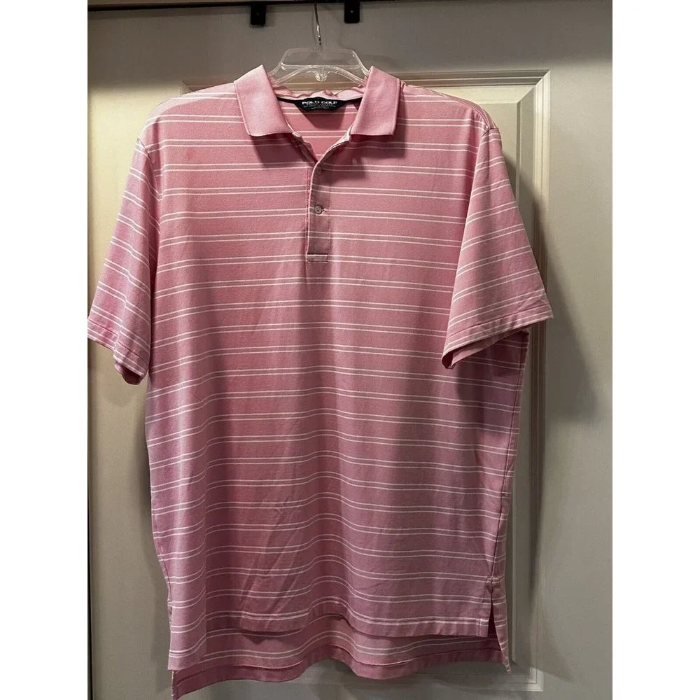 POLO Golf‎ Ralph Lauren Performance  XL Pink Striped S/S Pima Cotton Golf Shirt